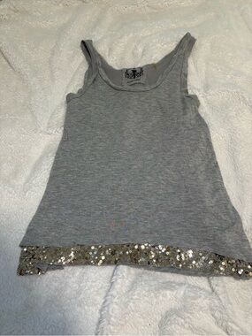 Women's Gray Tank Top with Sequin Trim